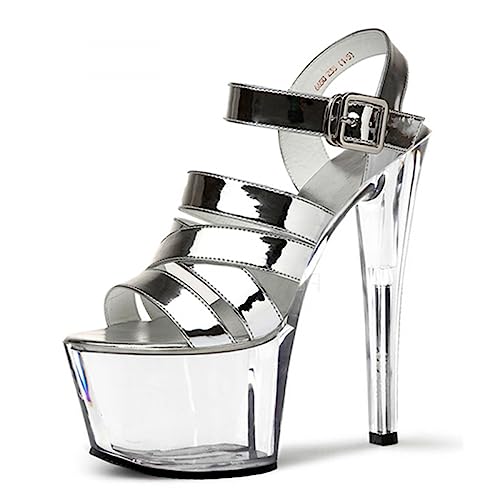 Sandales à talons hauts stables avec plateforme miroir transparent