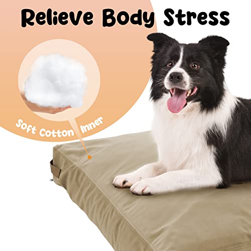 Mestuel Dog Bed, 46'' Soft Short Plush Pet Beds For Large Dogs, Anti Slip Indoor 6.3'' Think Dog Sleeping Mattress Crate Pad With Washable Cover For Golden Retriever Dobermann Border Collie,Khaki #TOP1