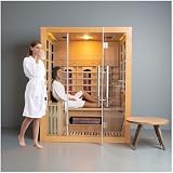 Luxury Dual-System Wood Sauna Room for 3 Person, Hybrid Indoor Sauna Spa,Canadian Hemlock, 4.5KW Heater, 195°F Steam+149°F Far Infrared, 10 Heating Elements, 220V, Oxygen Ionizer, 8mm Tempered-Glass