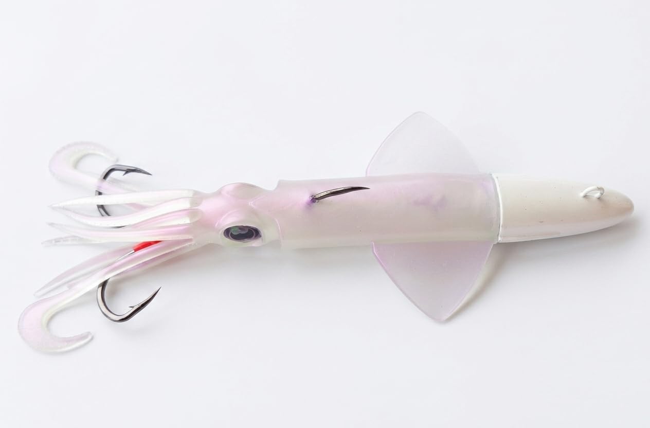 Calamaro Bianco Esca Artificiale da Pesca, 250g con Assist Completo, per Vertical Jigging e Traina, Dentice e Cernia Gomma