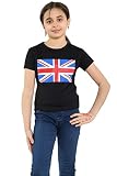Fabricado en Gran Bretaña RAIS Leggings y tops del Reino Unido para niñas, pantalones elásticos King Charles Coronation, Parte superior negra., 9-10 Años
