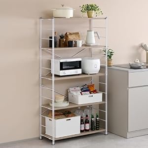 山善(YAMAZEN) ウッドシェルフ 5段 棚 オープンラック 可動棚 幅85.5×奥行34×高さ161cm キッチン ラック リビング 収納 アンティークアイボリー/サンドホワイト AWS-16835(AIV/SWH)