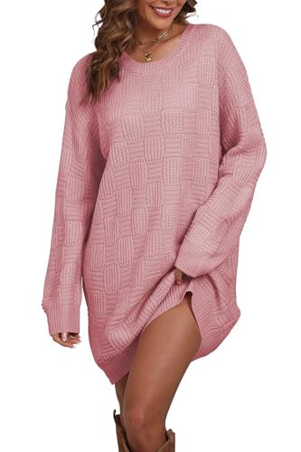 Image of Cakulo Womens Checkered Sweater Dress Oversized Fall Winter Fashion Long Pullover Sweaters Casual Loose Knit Dresses 2025
