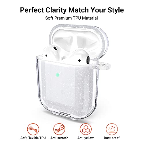 ULAK Compatible with Airpods Case Cover Clear, Designed Protective Cover Soft TPU Transparent Shockproof Case Accessories with Keychain for AirPod 2nd & 1st Generation [Front Led Visible]-Glitter by ULAK - Image 2