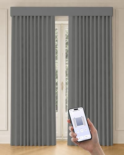 Image of Graywind Motorized Curtains with Track, Room Darkening Smart Curtains, Hardwired Curtains Compatible with Alexa Google Home Remote Control for Large Windows, Custom Drapes Up to 220 inch, Echo (Smoke)