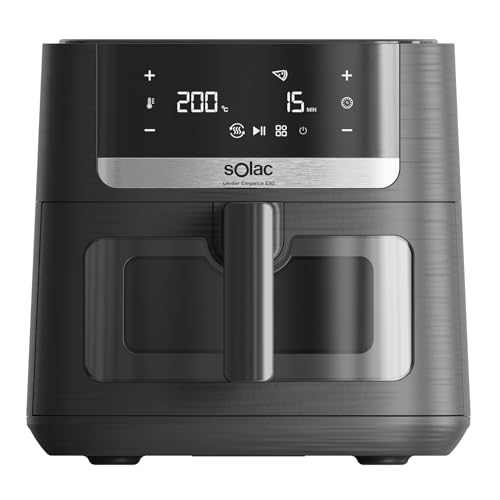 Solac - Air Fryer Leviter Elegance E80 | 1800W 8L | Pantalla Táctil | 8 Programas Automáticos | Temperatura Ajustable y Temporizador | Cocina Rápida | Apta para Lavavajillas | Negro