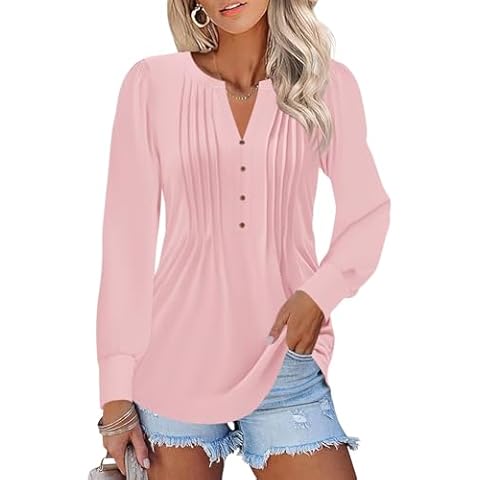 TICTICMISS Women's Puff Sleeve V Neck Tunic Cover