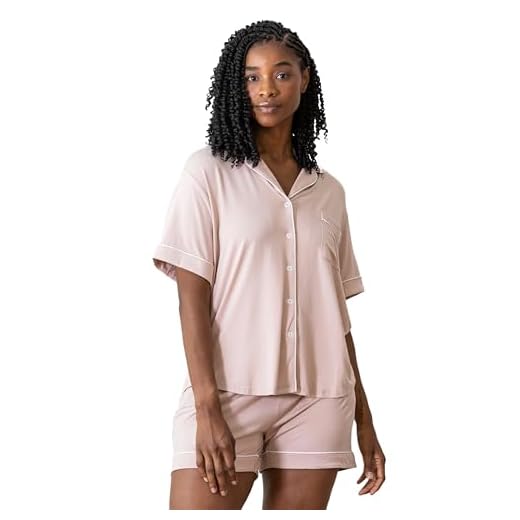 Cozy Earth Women’s Short Sleeve Pajama Set - Relaxed Fit with Adjustable Waistband & Side Pockets - Lightweight, Breathable Women’s Sleepwear Medium Blush