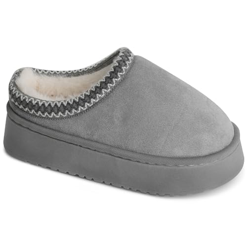 Lohca Platform Slippers for Women - Fuzzy Ladies Slipper, 4cm Thick Sole, Fleece Lined, Cozy and Stylish Mini Boots Shoes for Indoor