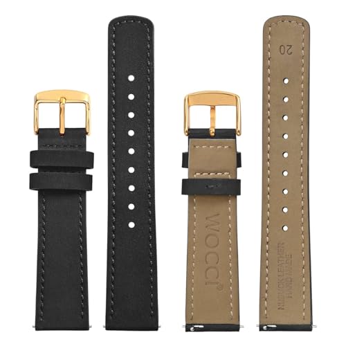 WOCCI 20mm Retro Leather Watch Band for Men and Women, Quick Release Replacement Strap with Golden Buckle (Black) by WOCCI - Used condition - Image 2
