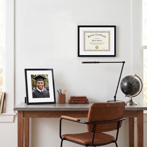 Image of Fixwal 8.5x11 Picture Frame Set of 6 Graduation Certificate Frames with Shatter Resistant Plastic Cover, Thin Border and Light Weight Photo Frames for Wall or Tabletop Display, Black