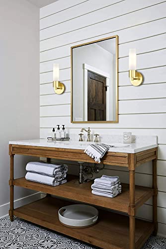 Onesto Lighting Zenda Brass Wall Sconce Lighting With Led Bulb - Bathroom Vanity Light Fixture - Modern Indoor Interior Bedroom Wall Sconces With Frosted Opal White Glass Shade #TOP6