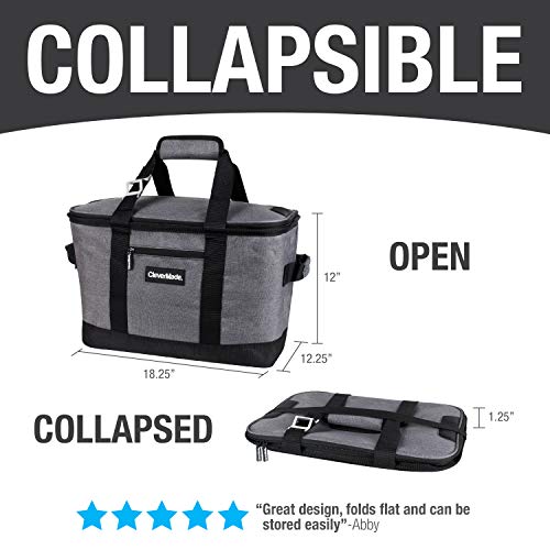 CleverMade Collapsible Cooler Bag: Insulated Leakproof 50 Can Soft Sided Portable Cooler Bag for Lunch, Grocery Shopping, Camping and Road Trips, Olive/Navy