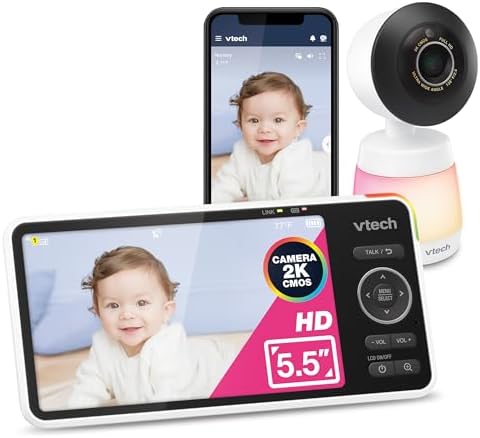 VTech Smart WiFi Baby Monitor, 2K CMOS Sensor Camera, 5.5-inch HD IPS Screen, Clear Infrared Night Vision, Pan-Tilt, 24x Zoom, 2-Way Talk, Multi-Color Night Light, Soothing, Free App: Smart HD Plus : Baby