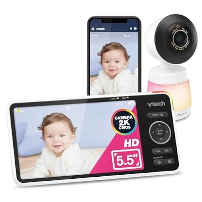 VTech Smart WiFi Baby Monitor – See Your Baby at Home or from Anywhere, 2K Camera, 5.5" Screen, 24X Zoom, Night Vision, Night Light, Two-Way Talk, Free App | Smart HD Plus
