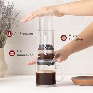 AeroPress Clear Coffee Press – 3 in 1 brew method combines French Press, Pourover, Espresso - Full bodied coffee without grit or bitterness - Small portable coffee maker for camping & travel