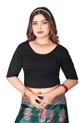 Image of SEEANS Cotton Fabric Readymade Full Stretchable Small Checked Dotes Blouse for Women (BLACK, 36" TO 40" BUST)
