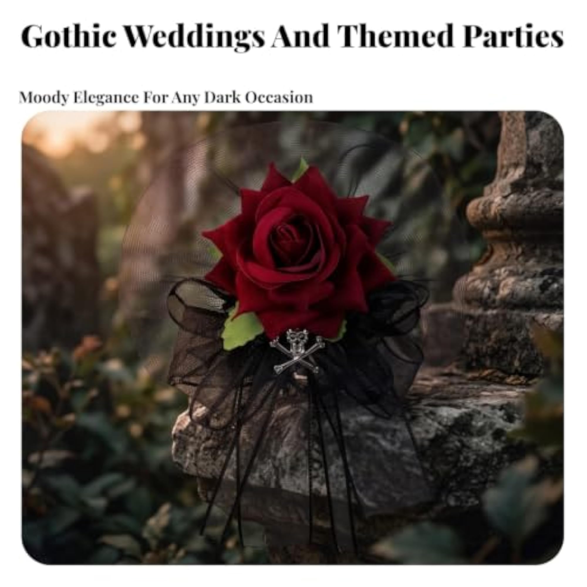 Gothic Rose Corsage Floral Accessory with Skull Charm