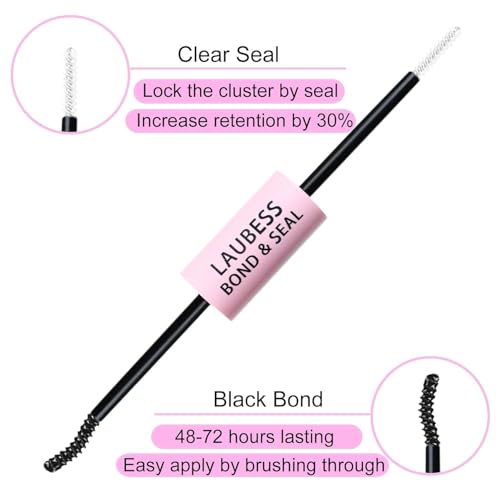 Image of Lash Bond and Seal Waterproof 2Pcs LAUBESS Lash Glue for Eyelash Clusters 2 in 1 Lash Cluster Glue Adhesive Eyelash Glue Home Use Strong Hold 72H 10ml*2
