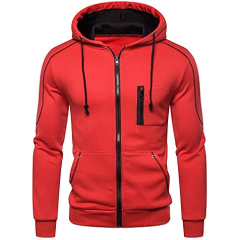 CFWL Winter Men's Sweater Cardigan Solid Color Zipper Fashion Long-Sleeved Casual Sweater Hoodie Men's Jacket Walking Windproof Hoodie Light Long Coat Red XXL Cover