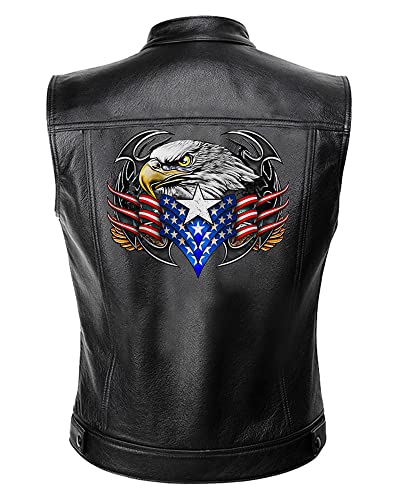 American Eagle US Flag Biker|Custom Name Personalized Motorcycle Leather PU Black Vest Men, Medium3