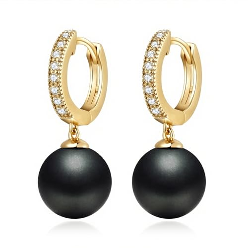 Orecchini Perle in Argento Sterling 925 Orecchini a Cerchio Perle Pendenti Ipoallergenici Grigio Scuro Perla Gioielli Regali per Donna Placcati in Oro