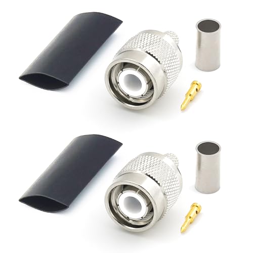 RANGEFUL TNC Connector TNC Male Connector for RG58 LMR195 RG303 RG141 RG142 RG400 Coaxial Cable RF TNC Crimp Plug Nickel Plated (Pack of 2)