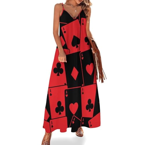 Robe longue d'été sans manches motif cartes à jouer idéale pour vos vacances à la plage
