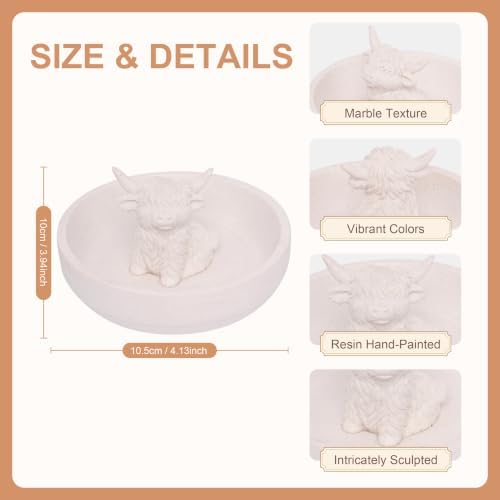 YeehaWhoo Highland Cow Ring Holder for Women, Marble White Jewelry Dish — view 2