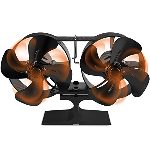 Yinxn Wood Stove Fan, 8 Blades Stove Fan, Non Electric Dual Fan For Heater, Circulating Warm Air Saving Fuel Efficiently Heat Powered Stove Top Fans For Gas/Pellet/Wood/Log Burner Stove #TOP2