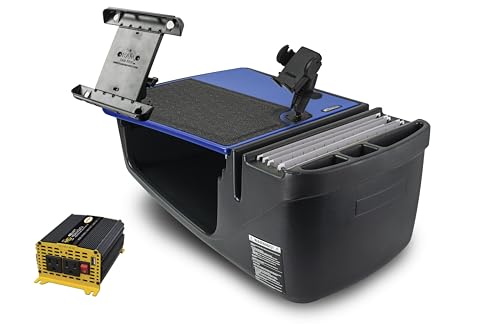 Image of AutoExec Efficiency GripMaster Car Desk for Your Vehicle Workstation and Mobile Office, Blue, with 400 watt Power Inverter, Phone Mount, and Tablet Mount
