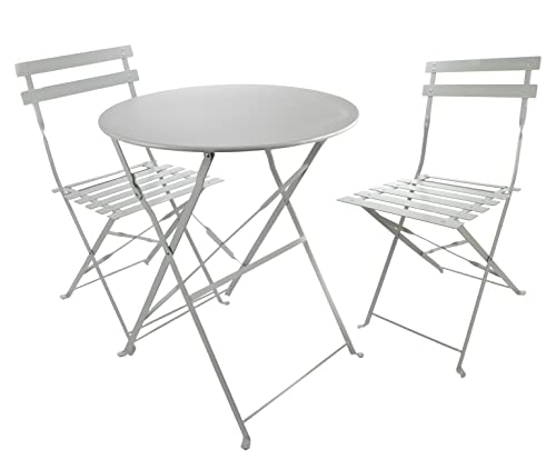Bubble-Store Bistro Set klappbar, Balkonset 2 Stühle 1 runder Tisch, Balkonmöbel Metall, wetterfest, Bistrogarnitur für Balkon, Garten Terrasse (Grau), Sitzhöhe 52 cm, 40086