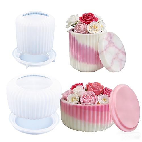 WYAHYQ 2Pièces Moules en Silicone Moules de coulée Boîte avec Couvercle Bol pour béton Plâtre Bougeoirs Moules en résine époxy