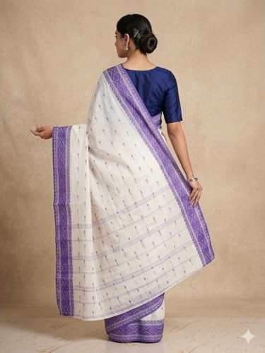 Image of eC ESHA'S COLLECTION Women's Traditional Pure Cotton Katki Tant Saree Without Blouse Piece