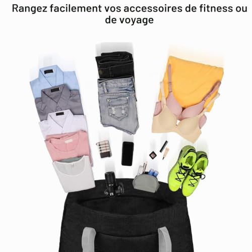 Sac de Voyage Pliable, 2 Pièces Sacs à Main, Sac à Main pour Avion, Sac de Sport, Petit Sac de Sport Pliable, Sacs de Voyage pour Le Week End, Convient pour Le Sport, la Gym, Les Vacances, Noir – vue 5