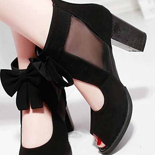 Mesh Chunky Heel Sandals For Women Non Skid Faux Suede Peep Toe Sandal Girls Sexy Party Boots With Back Zipper #TOP3