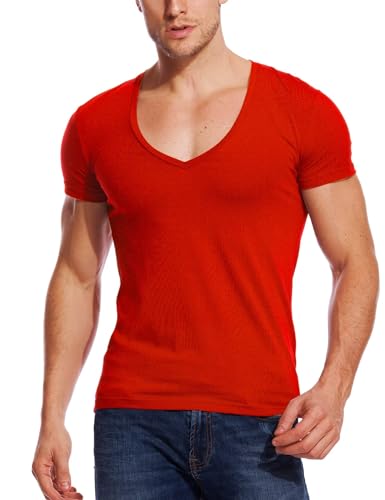 Zecmos V Neck T Shirts Men Deep V Neck Tee