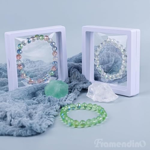 Image of Floating Display Frame, Coin Display Case, Dustproof PE Film Transparent Jewelry Storage Box for Ring Necklace Bracelet, Floating Display Case for Coin, Jewelry per Availability (Small White 10PCS)