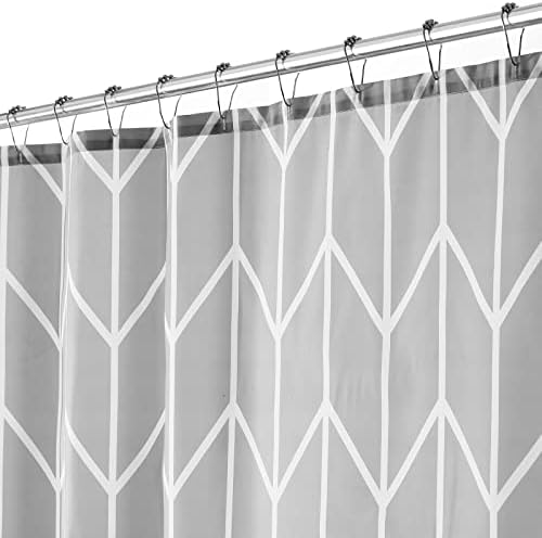 mDesign Luxury Shower Curtain  Cool Shower Curtain with Striped Pattern  Easy to Clean Bathroom Curtain  Mould-Free and Water-Repellent  White/Light Grey