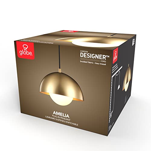 Globe Electric 1-Light Plug-in Pendant Light, Matte Brass Finish, Frosted Glass Shade, 15-Ft Braided Cord, Retro Modern Lighting, 65696 by Globe Electric - Image 9