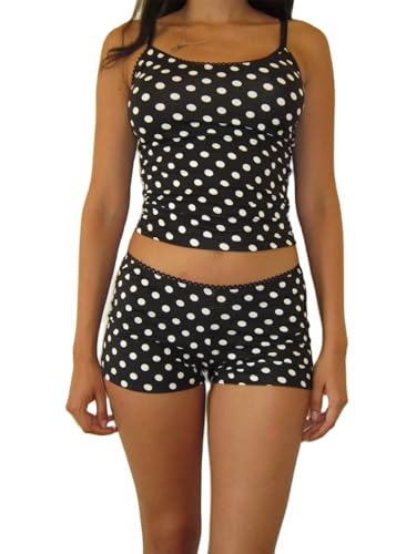 Yuemengxuan Women Y2k Polka Dot Pajamas Sets 2 Piece Sexy Summer Outfits Set Sleeveless Strappy Cami Top Crop Top Shorts Set