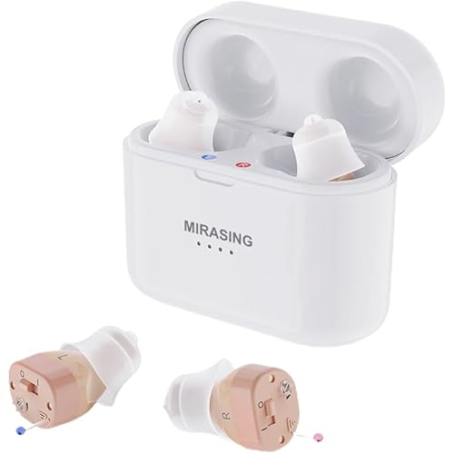 Rechargeable Hearing Aids for Seniors and Adults, Hearing Amplifier with Button Volume Control, Into Ear No Squealing Hearing Assist Device for Nature Sound (Beige)