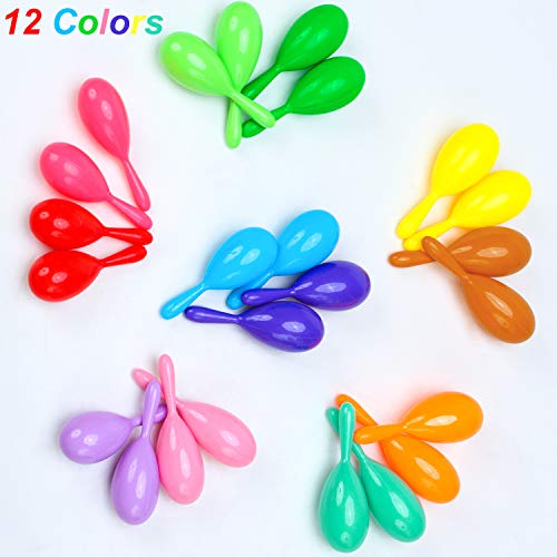 Resinta 24 Pieces Neon Maracas Shakers 12 Colors Mini Noisemaker Bulk Colorful Noise Maker With Drawstring Bag For Mexican Fiesta Party Favors Classroom Musical Instrument, 4 Inch #TOP4