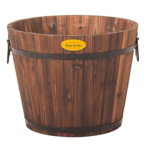 Hemoton Medium Garden Wooden Effect Barrel Planter, Outdoor Half Whiskey Cask Flower Pot, Indoor Rustic Patio Grow Plant Container #TOP1