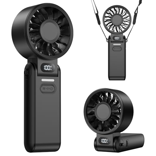 UIONVO Ventilador de Mano Portátil 100 Velocidades - Silencioso y Potente, Pequeño Ventilador USB Recargable con Pantalla LED, Plegable de Escritorio Ligero para Viaje, Oficina, Hogar, Mesa, Exterior