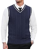 COOFANDY Men's Wool Sweater Vest V Neck Cable Knit Sleeveless Sweater, Navy Blue, XX-Large