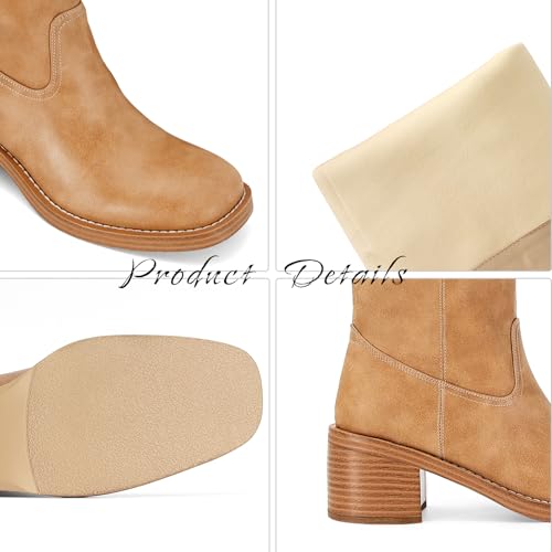 Image of DOEYG Women's Banana Knee High Boots Square Toe Chunky Block Heel Tall Boots Wide Calf Fashion Comfortable Casual Pull on Long Boots