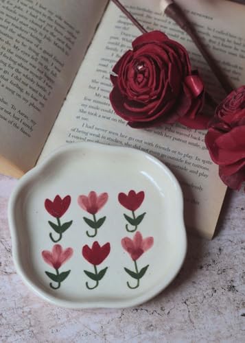 Image of WEAVING HOMES Pastel Tulip Handmade Dessert Plate Ceramic Plates to Serving Plates, Kitchenware Plates, Handmade Plates Microwave Safe