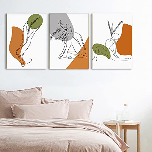 Toile peinture de qualité supérieure dessin femme art fleur abstrait triptyque noir et blanc 50x70