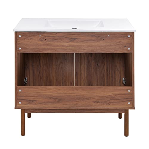 Image of Classe 36 inch Freestanding Bathroom Vanity in Brown Oak with Sink Top